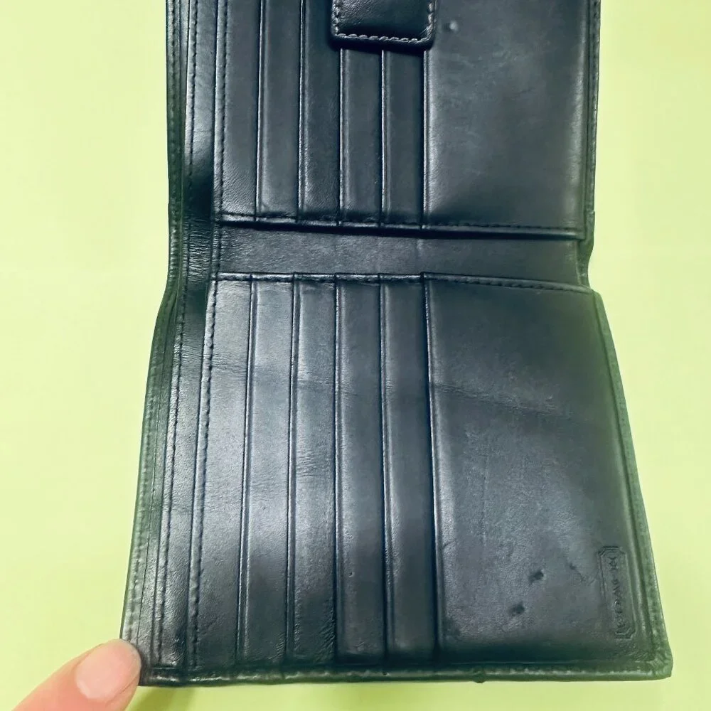 Black Coach signature jacquard and leather trim tri-fold wallet - Picture 3 of 12